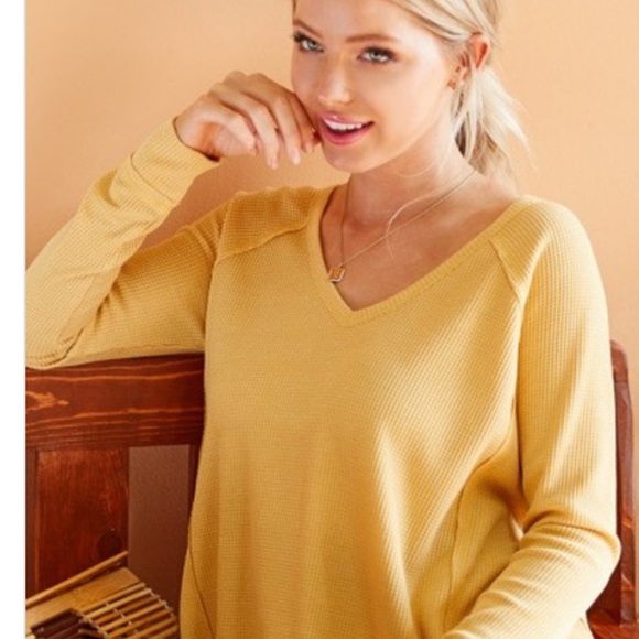 NEW Sunshine Yellow Waffle knit Cozy Sweater Top - Picture 5 of 6